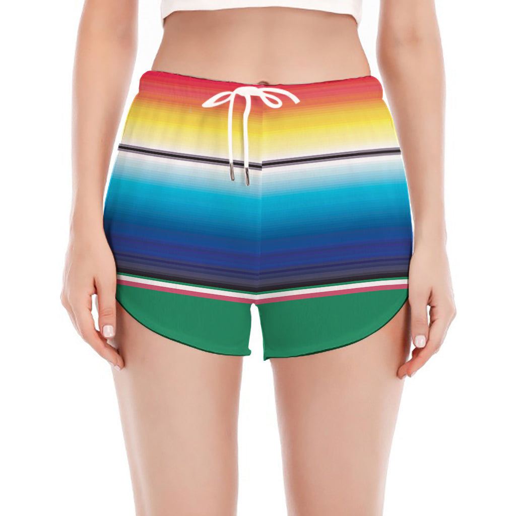 Mexican Striped Blanket Pattern Print Women's Split Running Shorts