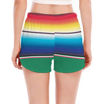 Mexican Striped Blanket Pattern Print Women's Split Running Shorts