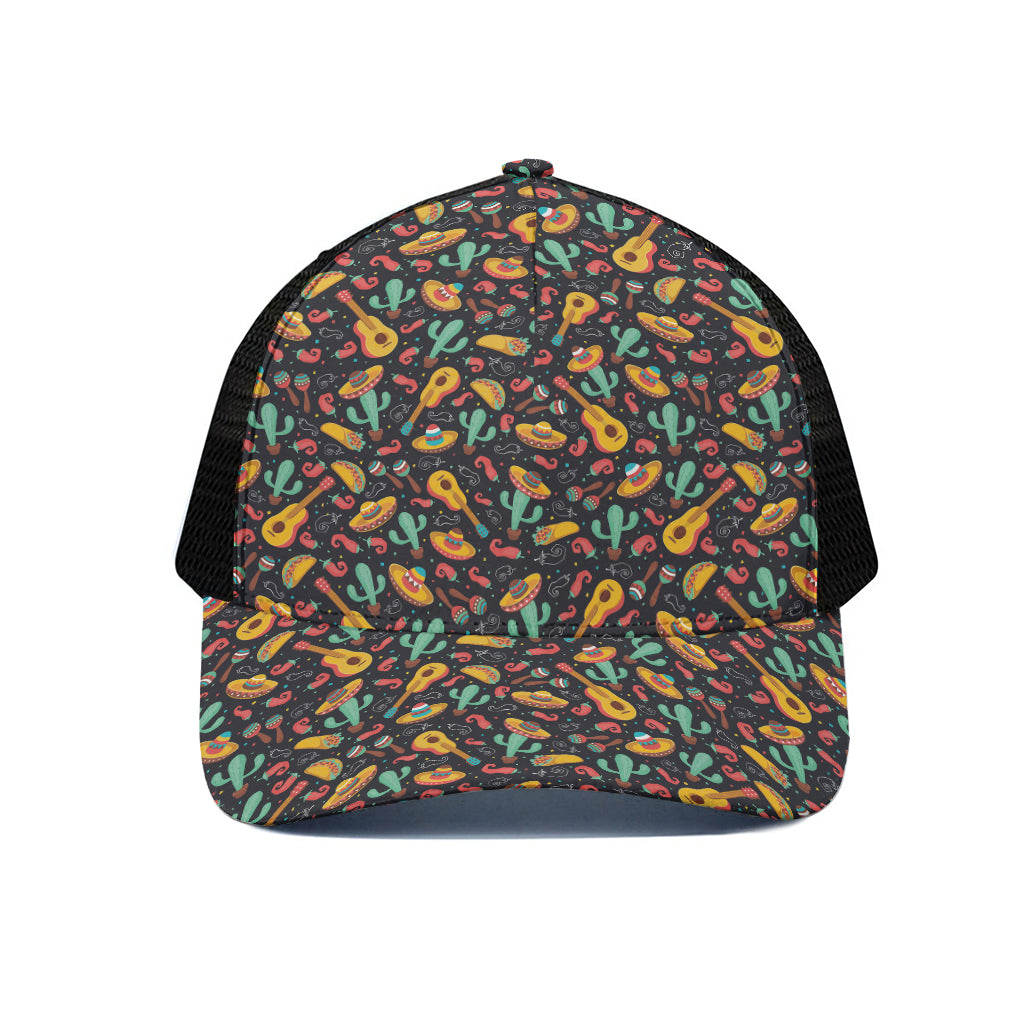 Mexico Cinco de Mayo Pattern Print Black Mesh Trucker Cap