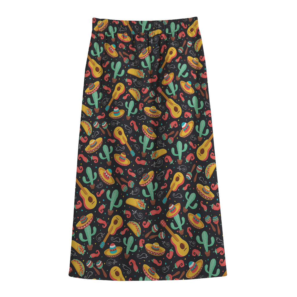 Mexico Cinco de Mayo Pattern Print Cotton Front Slit Maxi Skirt