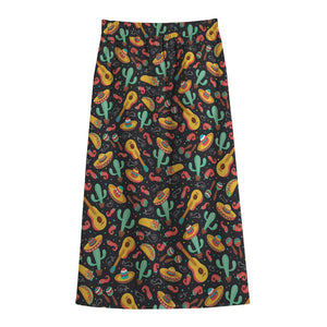 Mexico Cinco de Mayo Pattern Print Cotton Front Slit Maxi Skirt