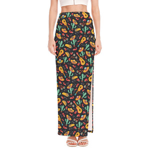 Mexico Cinco de Mayo Pattern Print High Slit Maxi Skirt