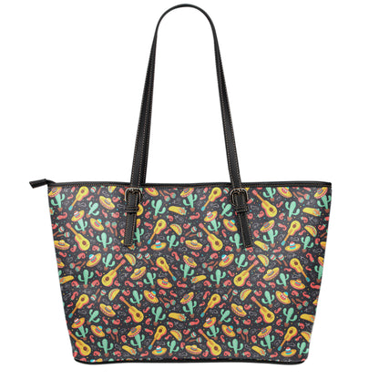 Mexico Cinco de Mayo Pattern Print Leather Tote Bag