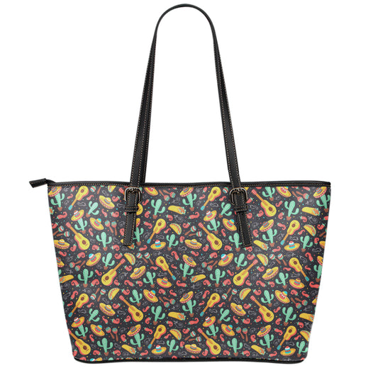 Mexico Cinco de Mayo Pattern Print Leather Tote Bag