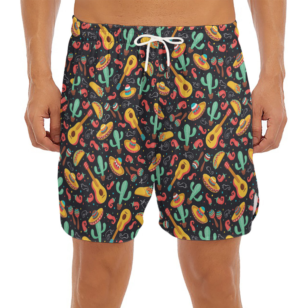 Mexico Cinco de Mayo Pattern Print Men's Split Running Shorts