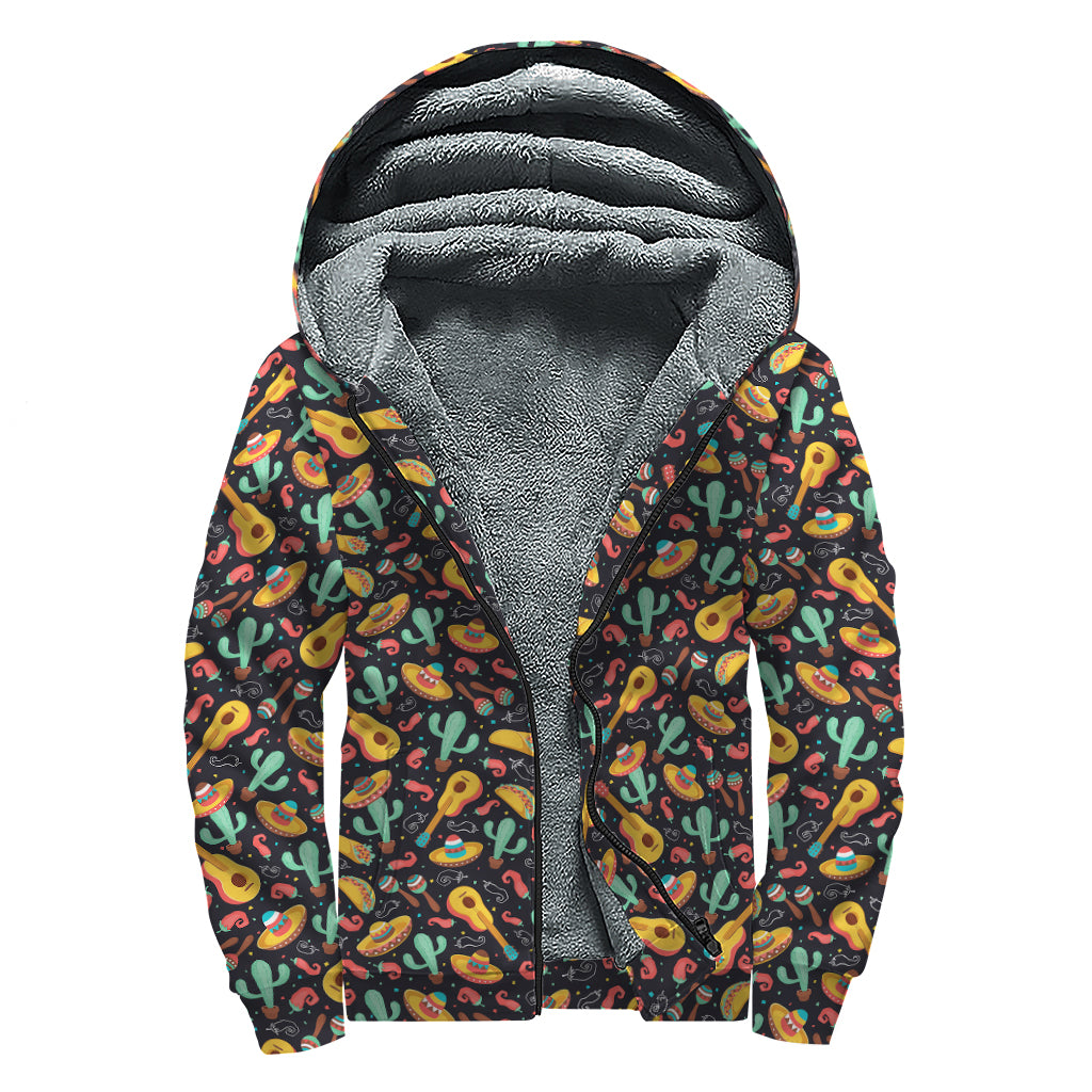 Mexico Cinco de Mayo Pattern Print Sherpa Lined Zip Up Hoodie