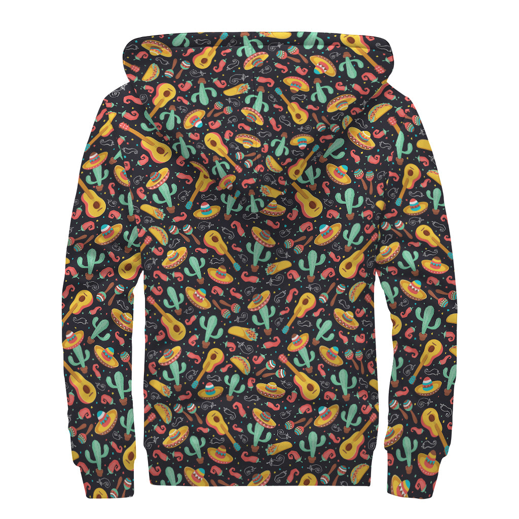 Mexico Cinco de Mayo Pattern Print Sherpa Lined Zip Up Hoodie