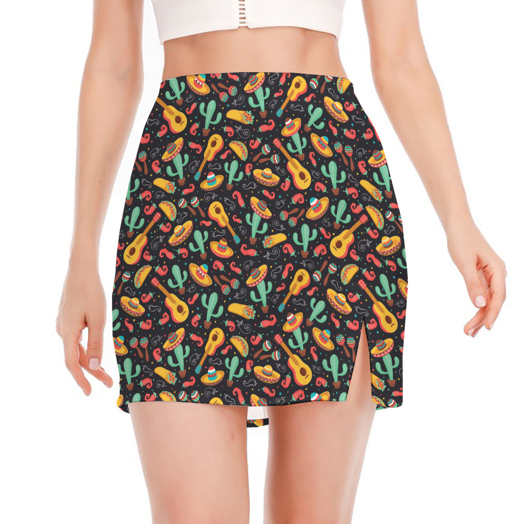 Mexico Cinco de Mayo Pattern Print Side Slit Mini Skirt