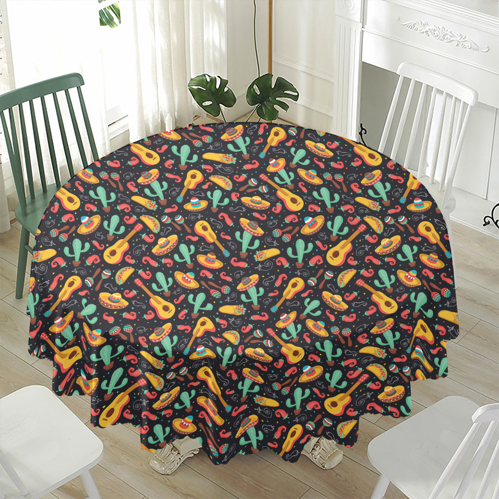 Mexico Cinco de Mayo Pattern Print Waterproof Round Tablecloth