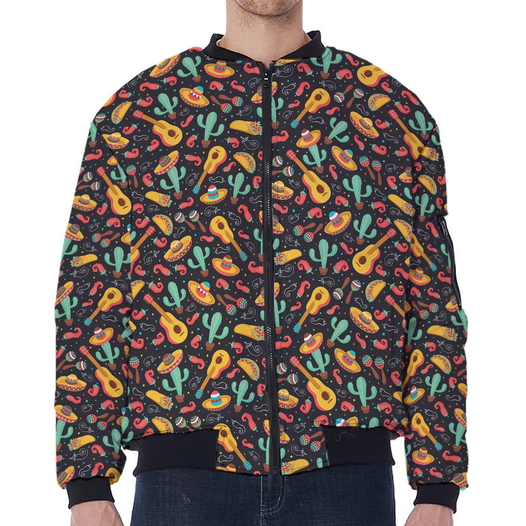 Mexico Cinco de Mayo Pattern Print Zip Sleeve Bomber Jacket