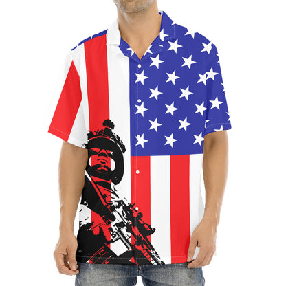 Military American Flag Print Aloha Shirt