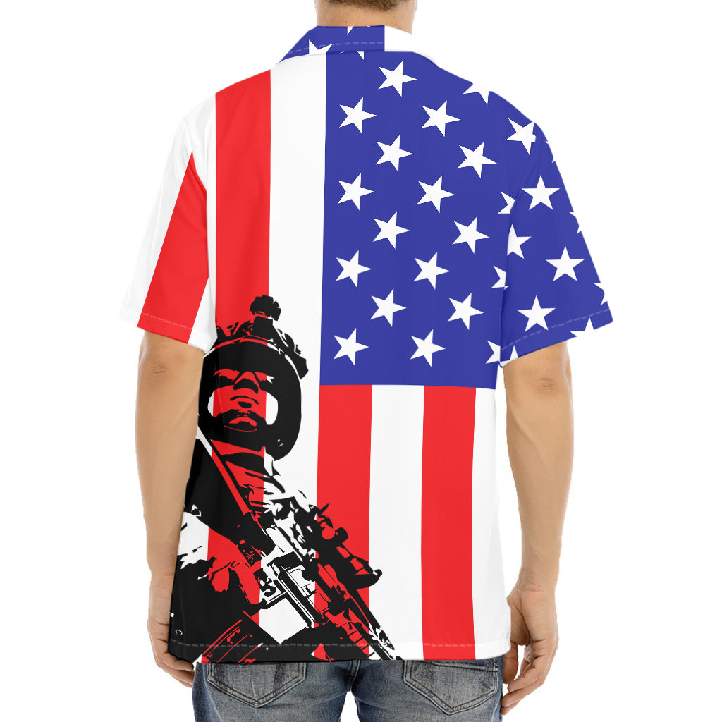 Military American Flag Print Aloha Shirt