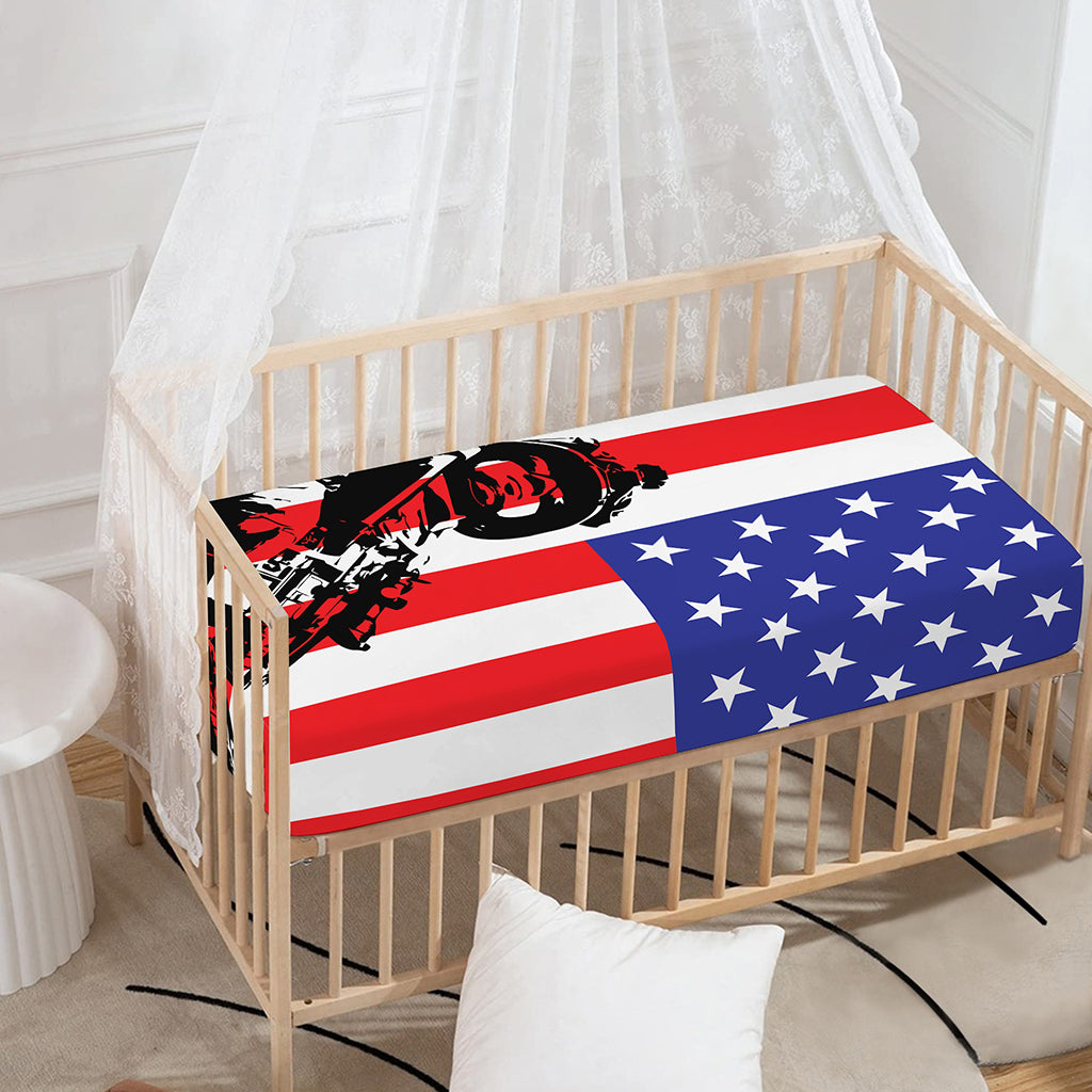 Military American Flag Print Baby Crib Sheet