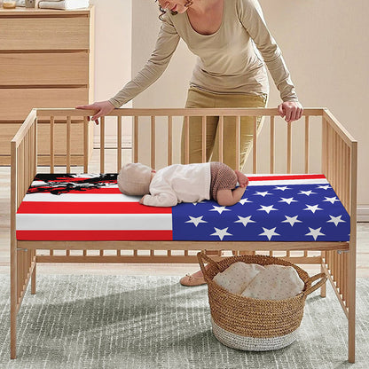 Military American Flag Print Baby Crib Sheet