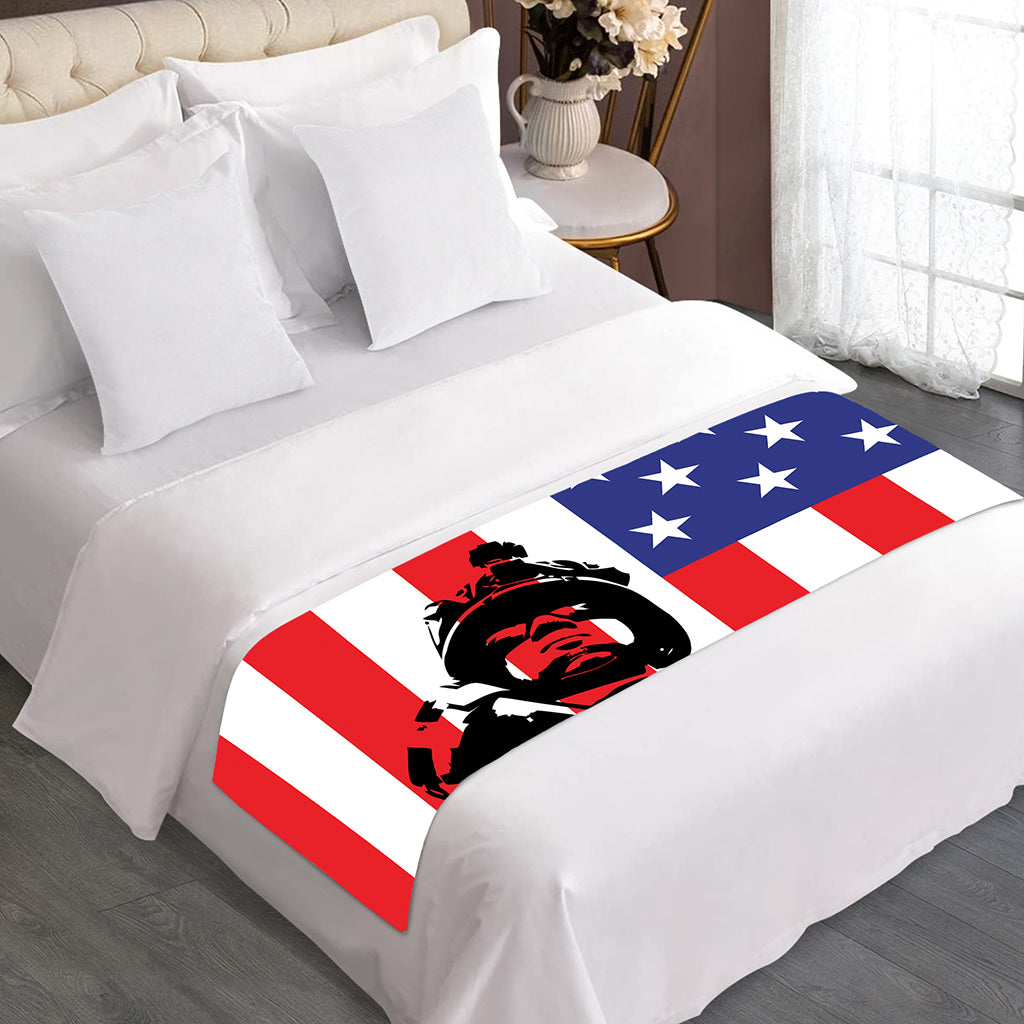 Military American Flag Print Bed Runner