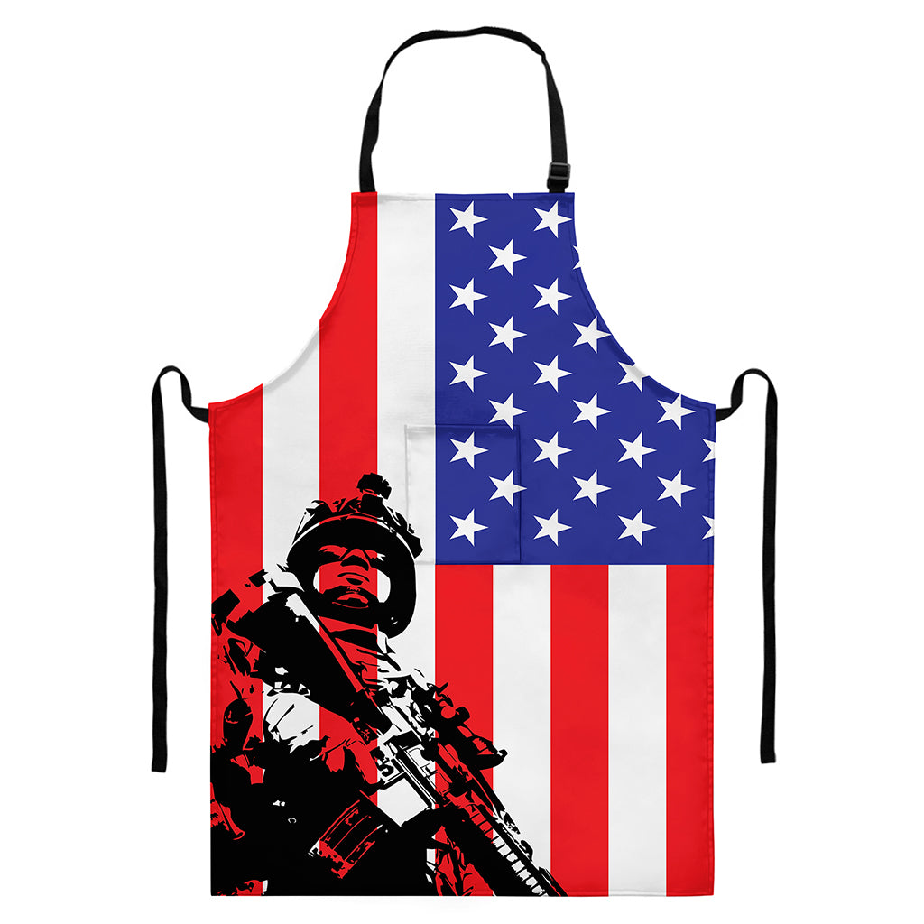 Military American Flag Print Bib Apron With Pocket