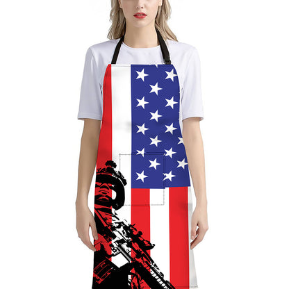 Military American Flag Print Bib Apron With Pocket