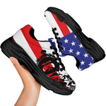 Military American Flag Print Black Chunky Shoes