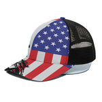 Military American Flag Print Black Mesh Trucker Cap