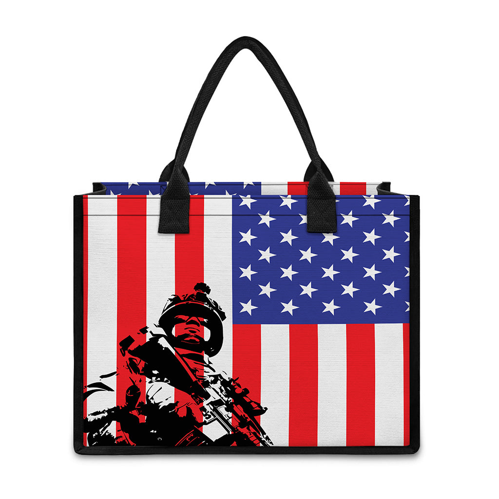 Military American Flag Print Canvas Tote Bag