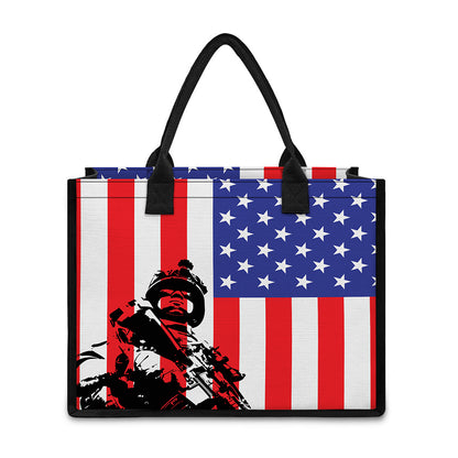 Military American Flag Print Canvas Tote Bag