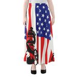 Military American Flag Print Chiffon Maxi Skirt