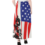 Military American Flag Print Chiffon Maxi Skirt