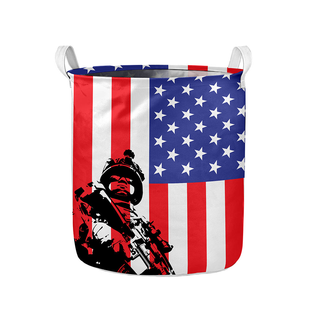 Military American Flag Print Collapsible Laundry Basket