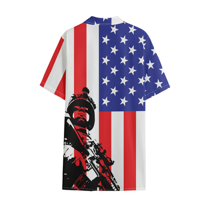 Military American Flag Print Cotton Hawaiian Shirt