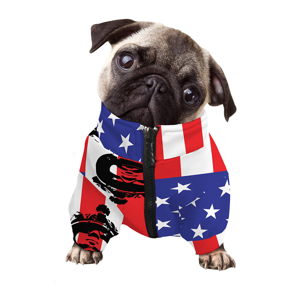 Military American Flag Print Dog Zip Up Jacket
