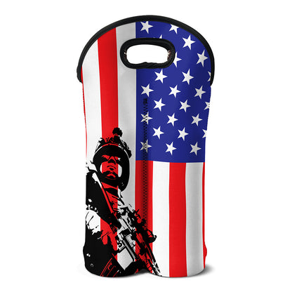 Military American Flag Print Double Neoprene Wine Tote