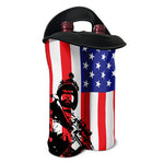 Military American Flag Print Double Neoprene Wine Tote