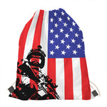 Military American Flag Print Drawstring Bag