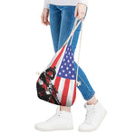 Military American Flag Print Drawstring Bag