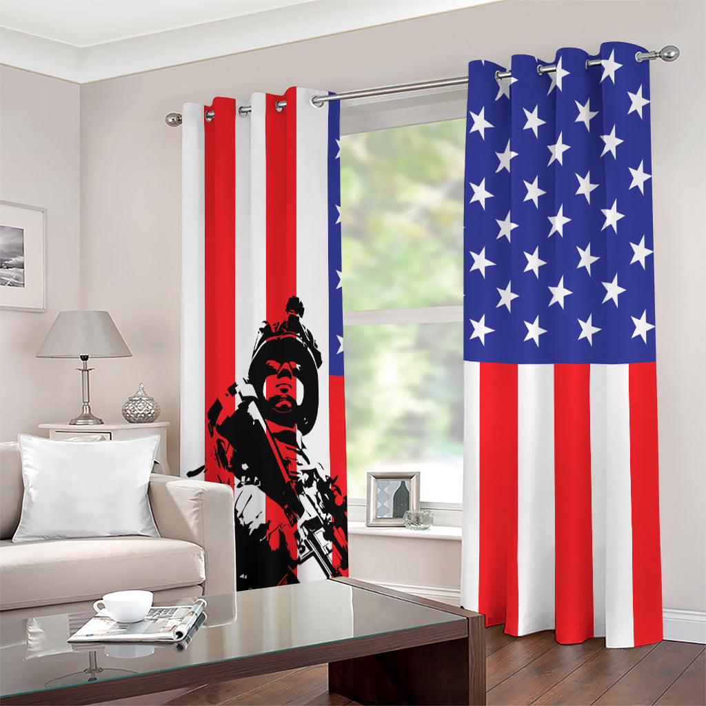 Military American Flag Print Extra Wide Grommet Curtains