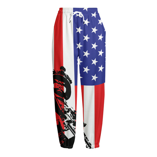 Military American Flag Print Fleece Lined Knit Pants