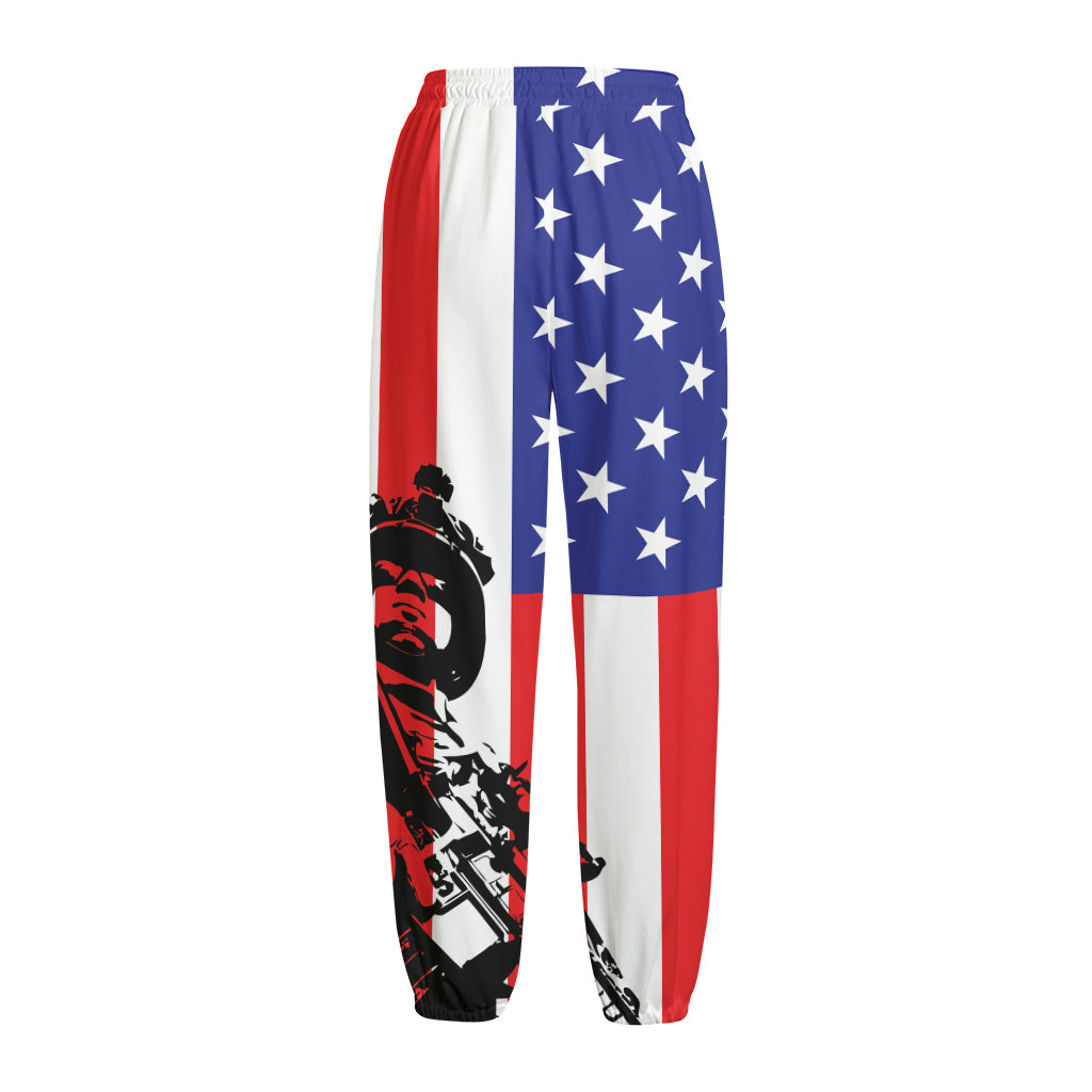 Military American Flag Print Fleece Lined Knit Pants