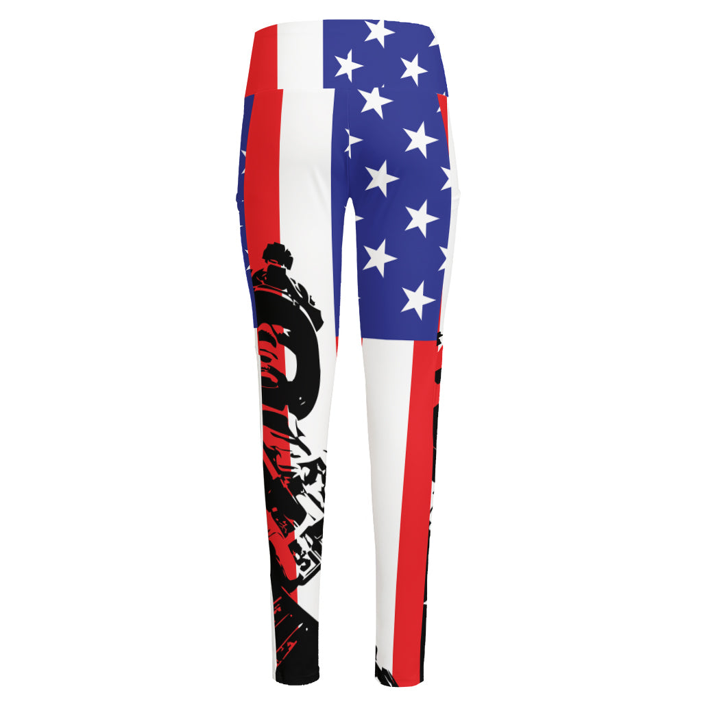 Military American Flag Print High-Waisted Pocket Leggings