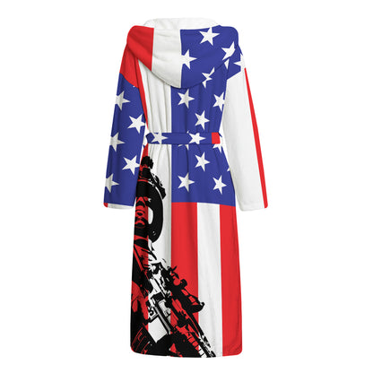 Military American Flag Print Hooded Bathrobe