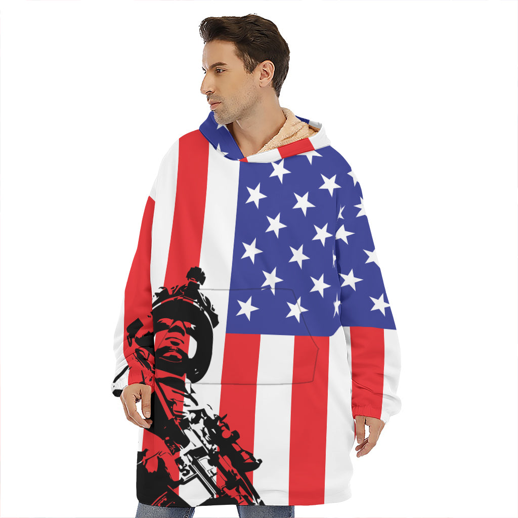 Military American Flag Print Hoodie Blanket