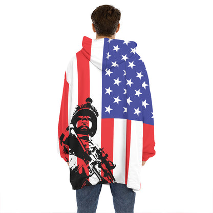 Military American Flag Print Hoodie Blanket