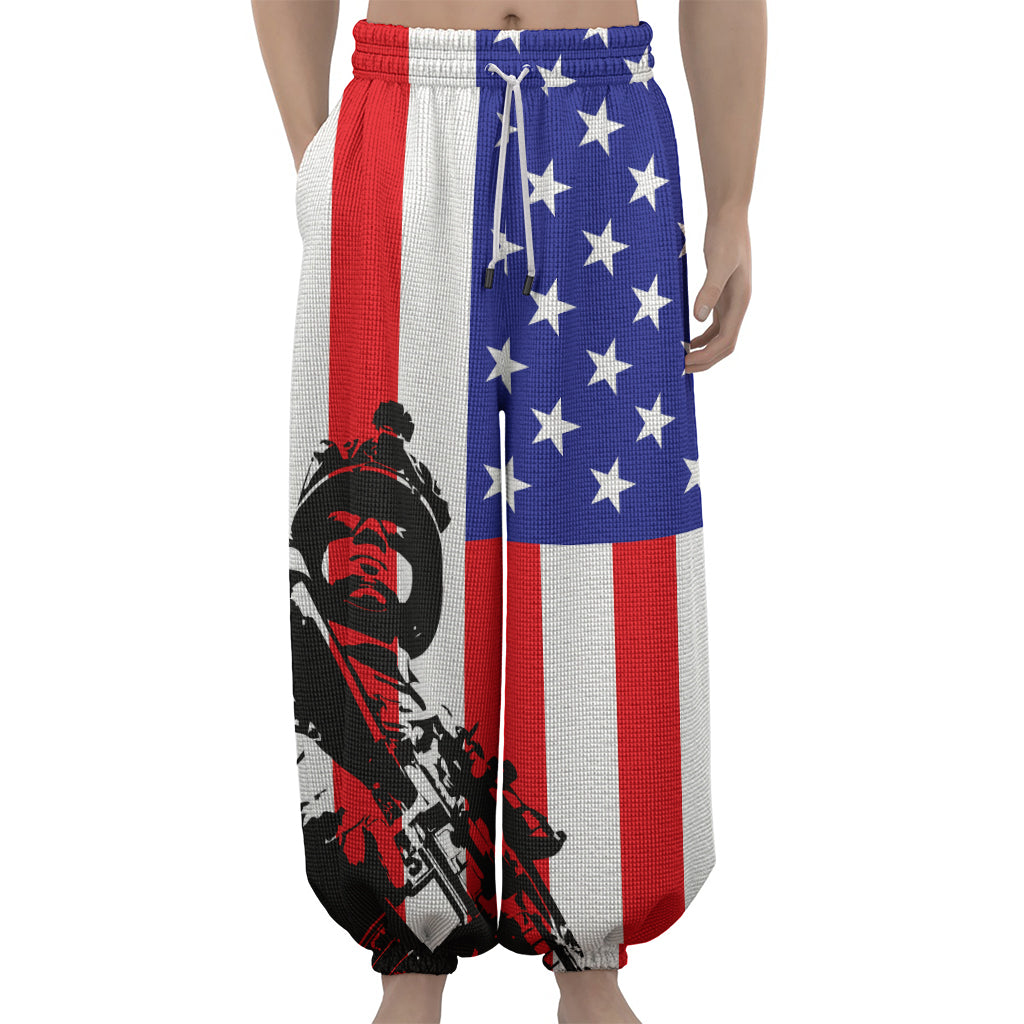 Military American Flag Print Lantern Pants