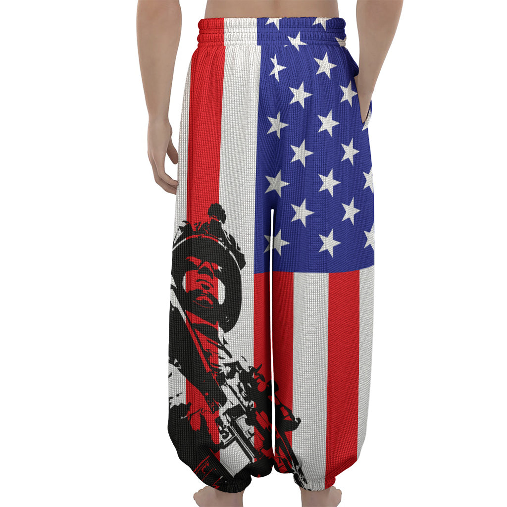 Military American Flag Print Lantern Pants