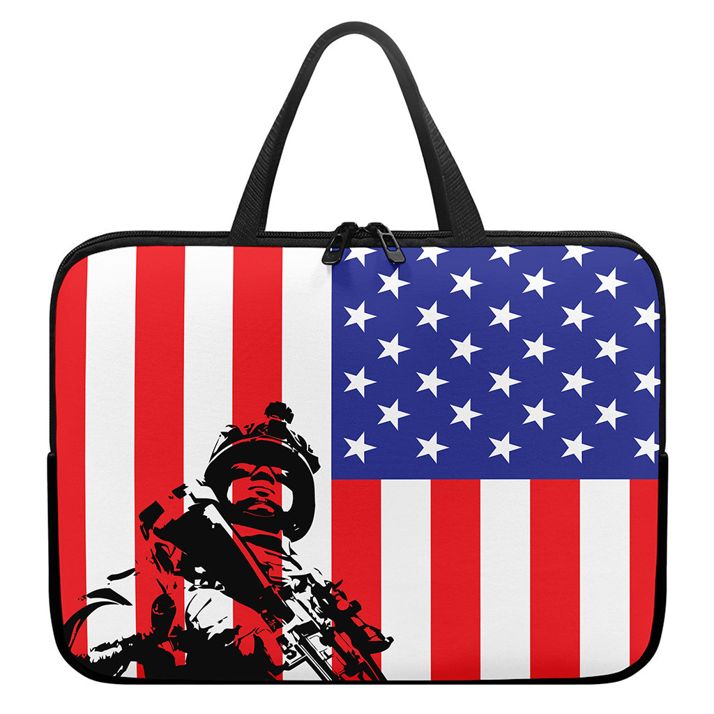 Military American Flag Print Laptop Sleeve With Handle