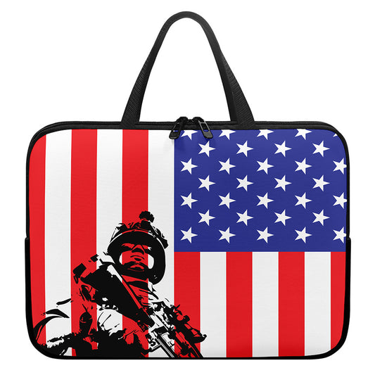 Military American Flag Print Laptop Sleeve With Handle