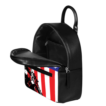 Military American Flag Print Leather Backpack