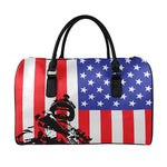 Military American Flag Print Leather Duffle Bag