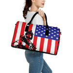 Military American Flag Print Leather Duffle Bag