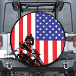 Military American Flag Print Leather Spare Tire Cover