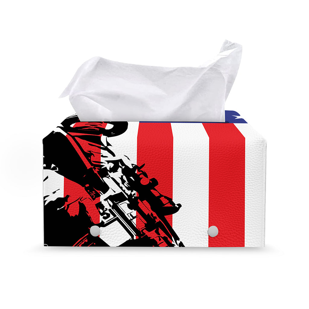 Military American Flag Print Leather Tissue Box Cover